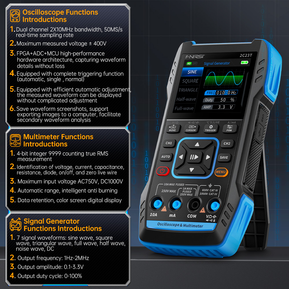 FNIRSI 2C23T multímetro de osc - Fnirsi Digital Oscilloscope Handheld reseña y precio