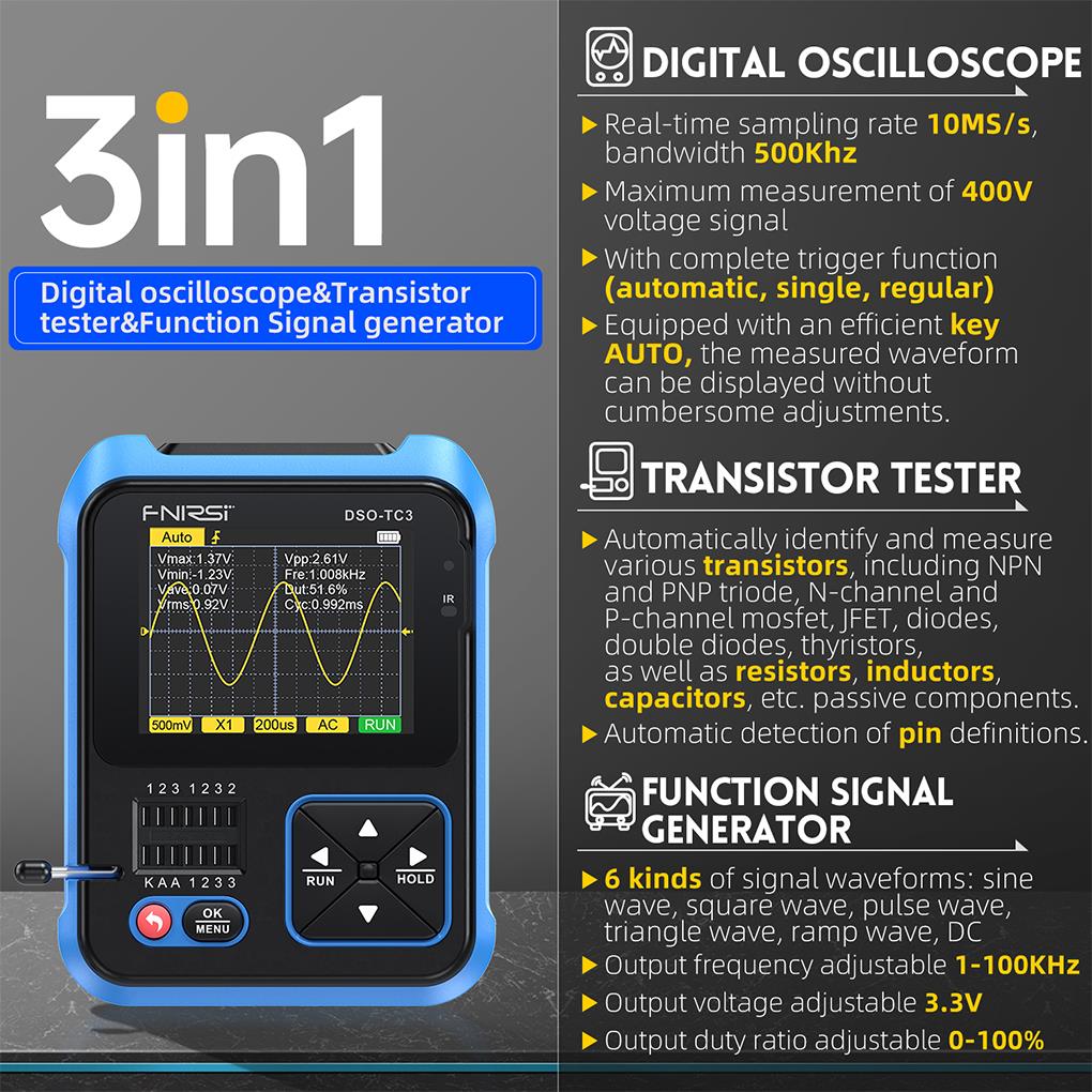 FNIRSI-miniosciloscopio Digita - Fnirsi Digital Oscilloscope Handheld reseña y precio